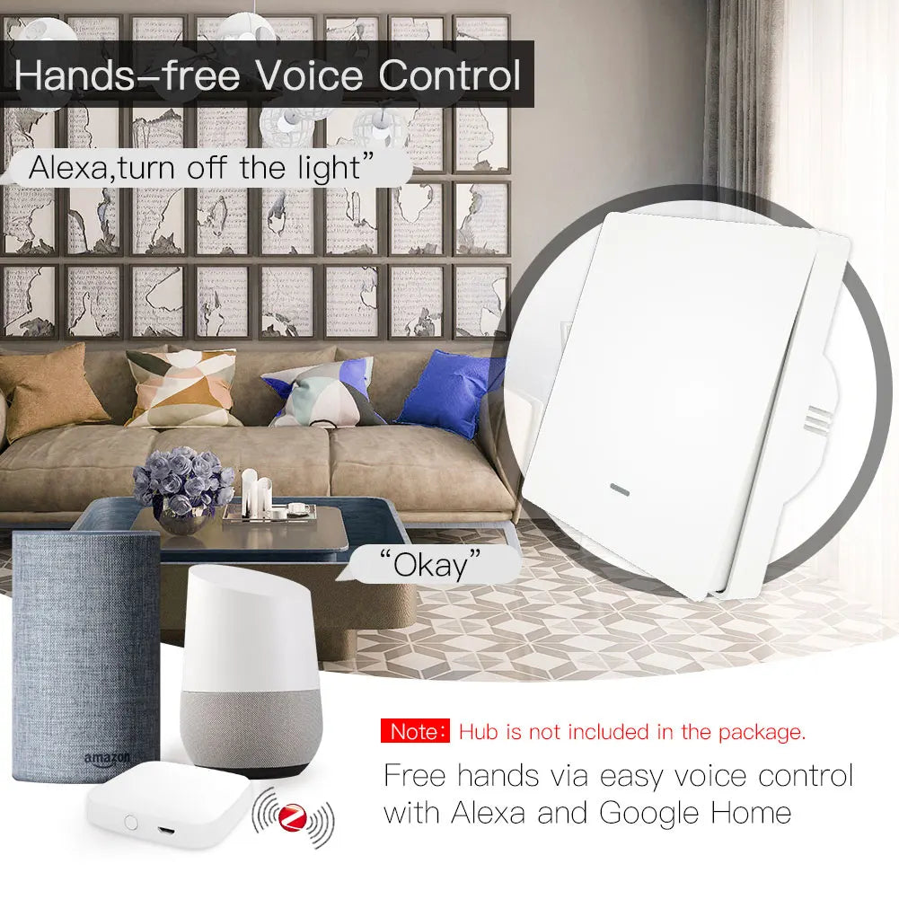 MOES Smart Light Switch Tuya ZigBee No Neutral Wire No Capacitor Needed Smart Life 2/3 Way Works with Alexa Google APP Remote
