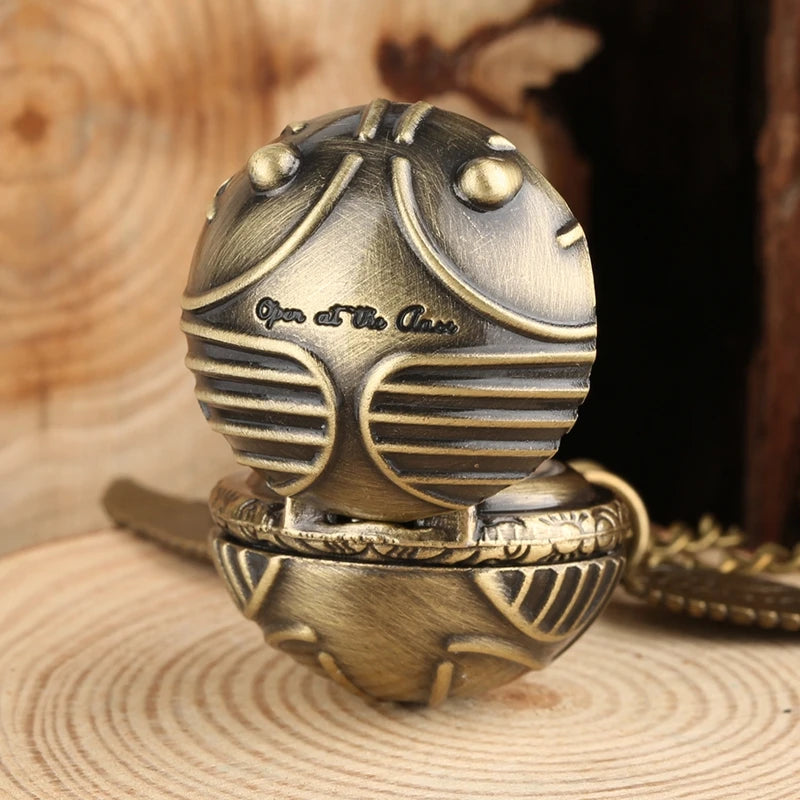 Antique Retro Ball Shaped Quartz Pocket Watch Fashion Sweater Angel Wings Necklace Chain Souvenir Gift for Men Women kids