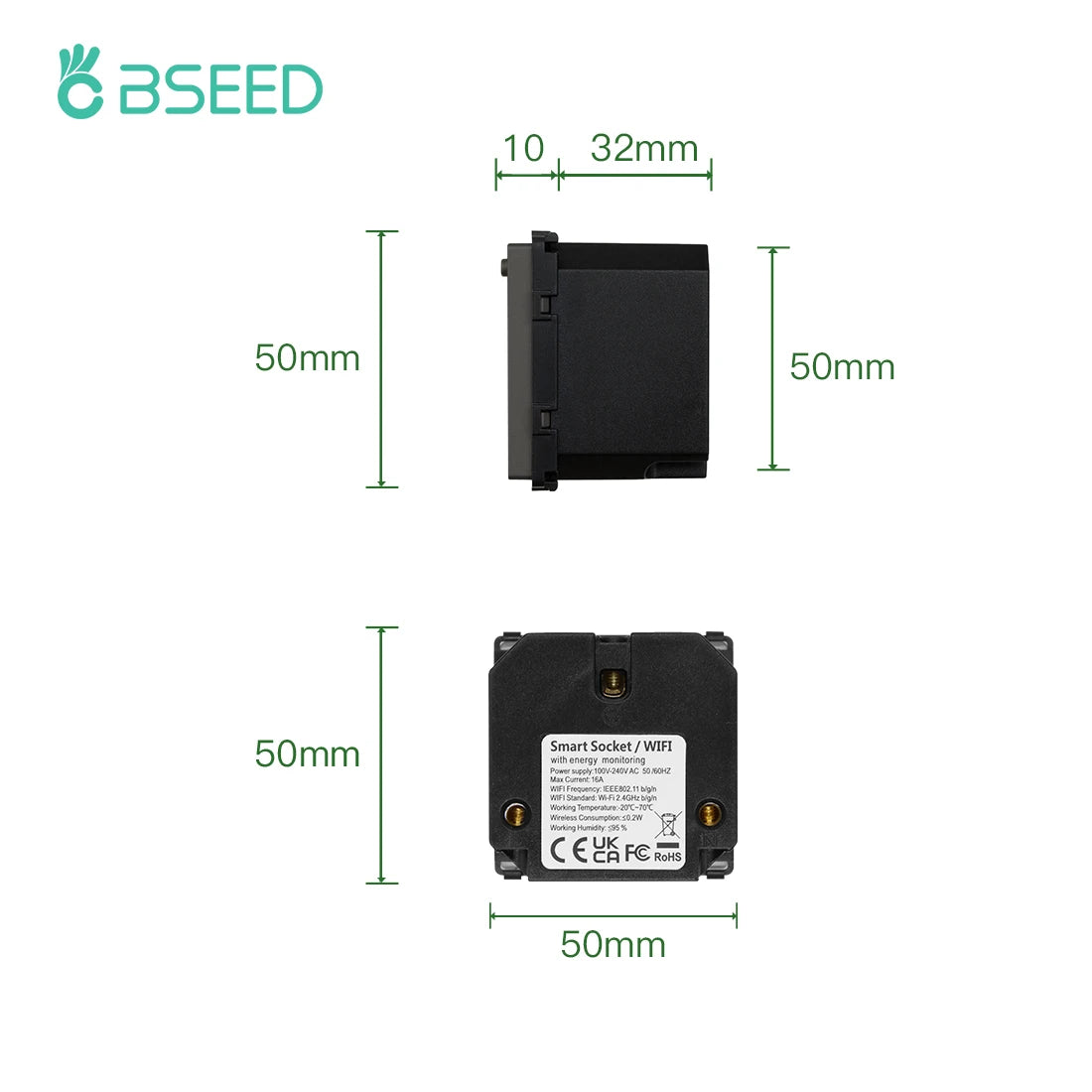 BSEED EU Stanndard Wifi Electrical Sockets Power Monitor Outlets Tuya Smart Life Alexa App Control Timing Function DIY Parts