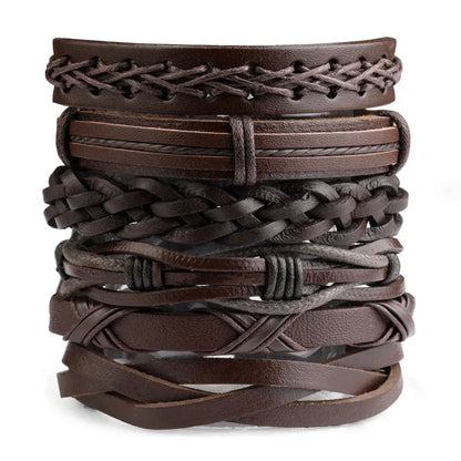 Viking Gothic Leather Bracelet Multilayer Vinatge Men Bracelets Leather Punk Combination Bracelet For Men Jewelry