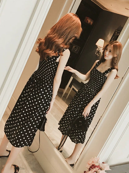 Summer Befree Beach Long Vintage Dots Casual Ruffles Elegant Maxi Strap Camis Silky 5XL Dress Vestidos Sexy Women