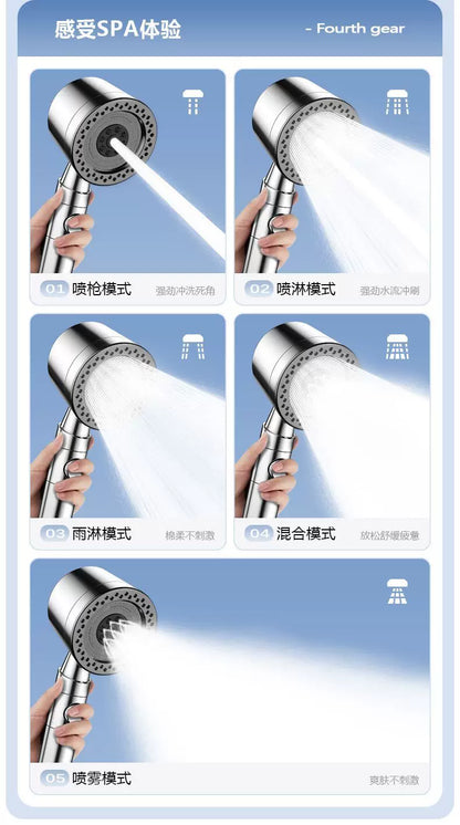 New 5 Mode Pressurized Shower Head With Filter Stop Button Water Saving Spray Nozzles Big Boost Showerhead Bathroom Accessories