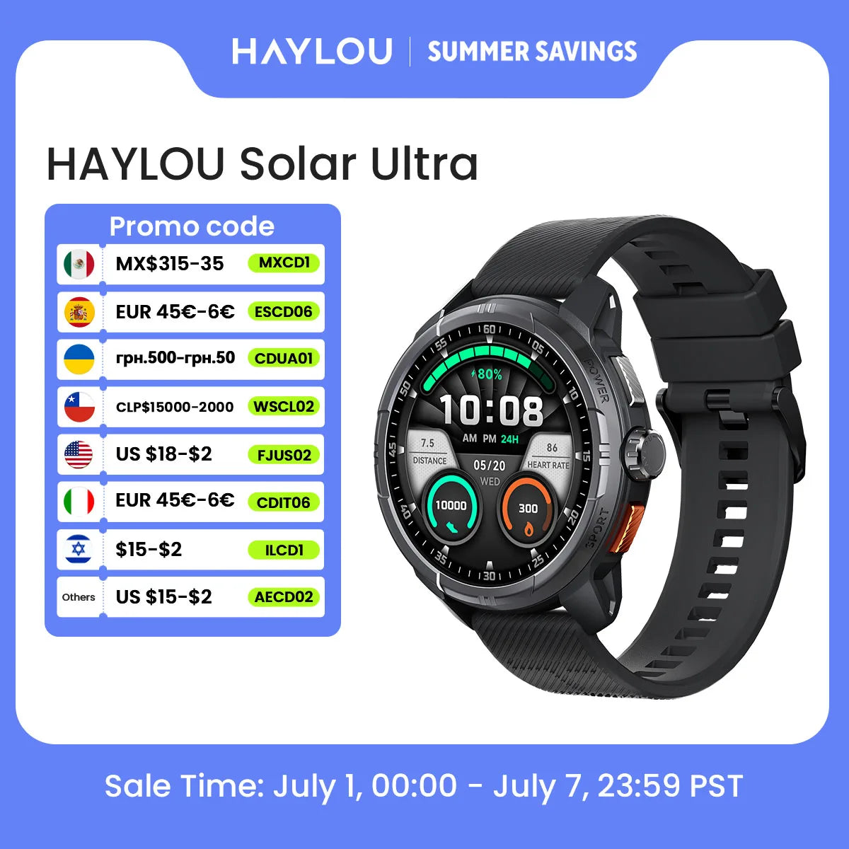 HAYLOU Solar Ultra GPS Smartwatch 1.6” AMOLED Display 5ATM Waterproof Built-in GPS Bluetooth Phone Calls Sports Smart Watch