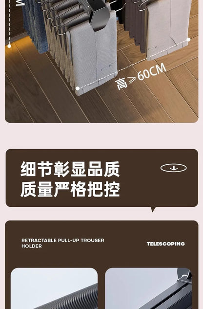 Multifunctional Wardrobe Trouser Hanger with Built-In Telescopic Pants Storage Pull-Out Clothes Rail Shelf Wardrobe Organizer