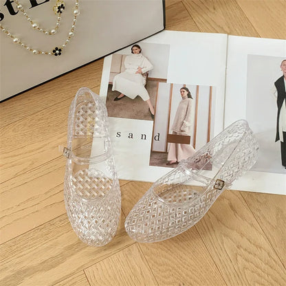 Transparent crystal women's shoes 2026 summer new jelly hollow soft sole fashionable versatile outer wear cool slippers women