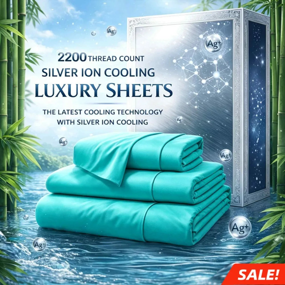 4-Piece Queen Luxury Cooling Bed Sheet Set – 4000-Thread-Count Soft Fabric, 15-Inch Deep Pocket Fitted Sheet + 2 Pillowcases, Silver Ion Infused for Fresh Feel, Lightweight & Breathable Design Ideal for Warm Nights and Seas