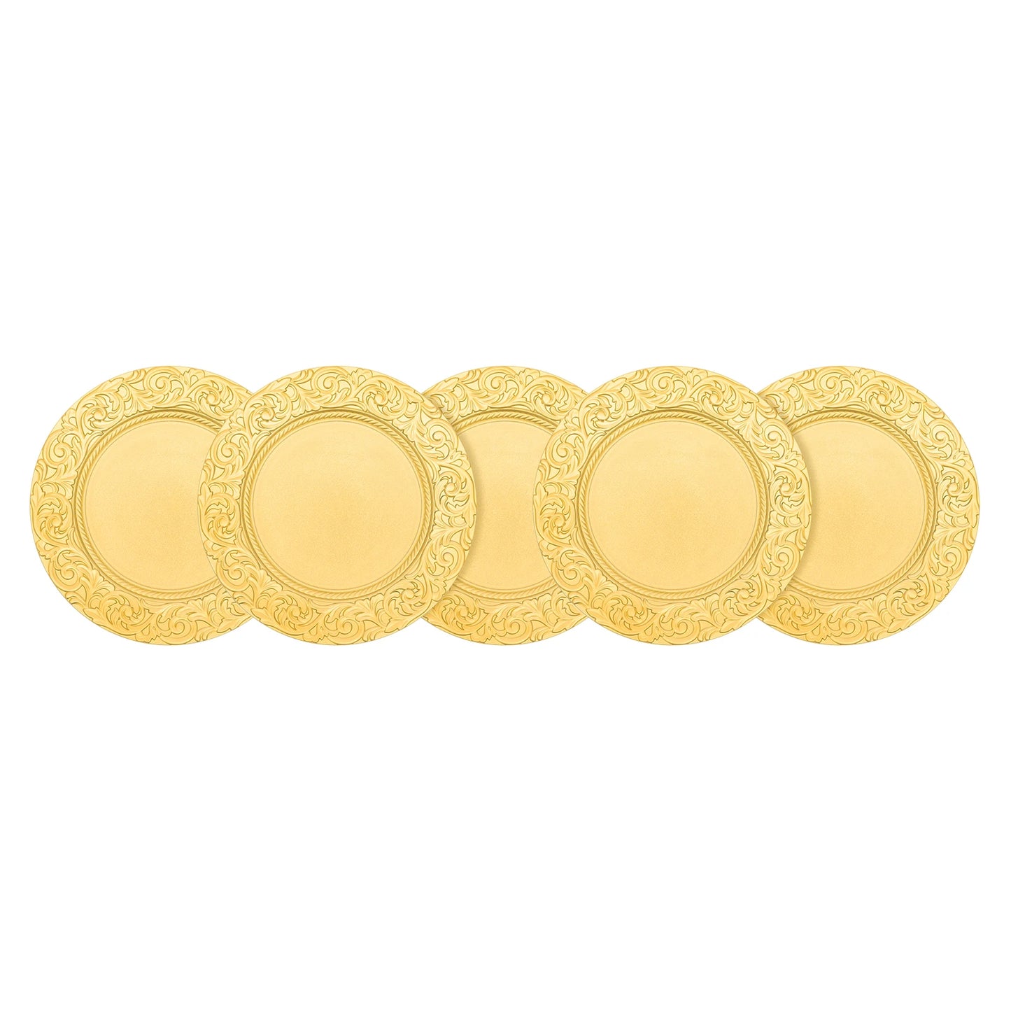 100-Pack Gold Charger Plates Set 12.9 Inch Embossed Round Disposable Serving Trays Christmas Wedding Party Decoration Plate ﻿