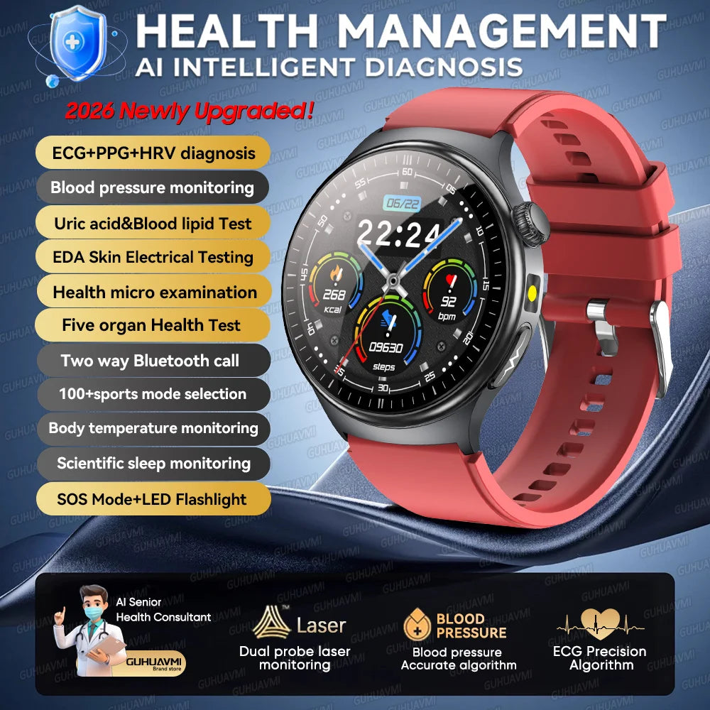 2026New High-end Health Smart Watch For Men Women Blood Lipids Uric Acid Blood Pressure Accurate Data ECG+PPG BT Call Smartwatch