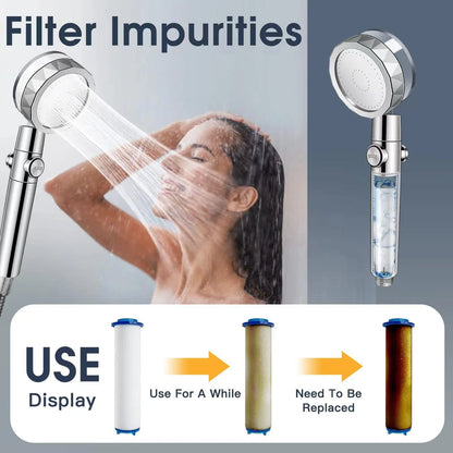 High Pressure Shower Head Rainfall Water Saving 360 Rotating Twin Turbo Propeller Fan Showerhead Bathroom Accessories