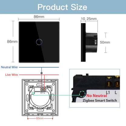 BSEED Zigbee Smart Light Switch 1/2/3Gang Wall Touch Switch Smart Life Google Alexa Tuya App Control No Neutral Wire Required