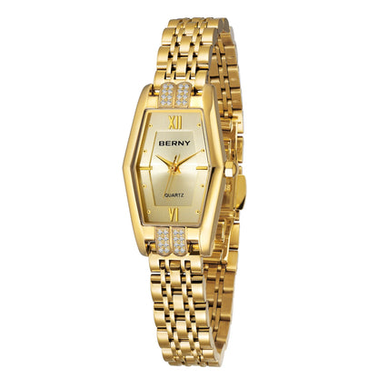 BERNY Gold Watches for Women Elegant Dainty Hexagon Ladies Quartz Wrist Watches Stainless Steel Band Fashion Luxury Bracelet
