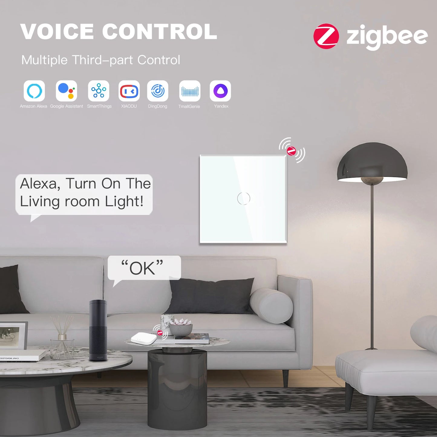 BSEED Zigbee Smart Light Switch 1/2/3Gang Wall Touch Switch Smart Life Google Alexa Tuya App Control No Neutral Wire Required