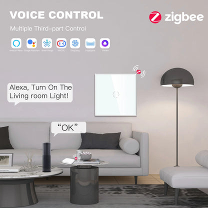 BSEED Zigbee Smart Light Switch 1/2/3Gang Wall Touch Switch Smart Life Google Alexa Tuya App Control No Neutral Wire Required