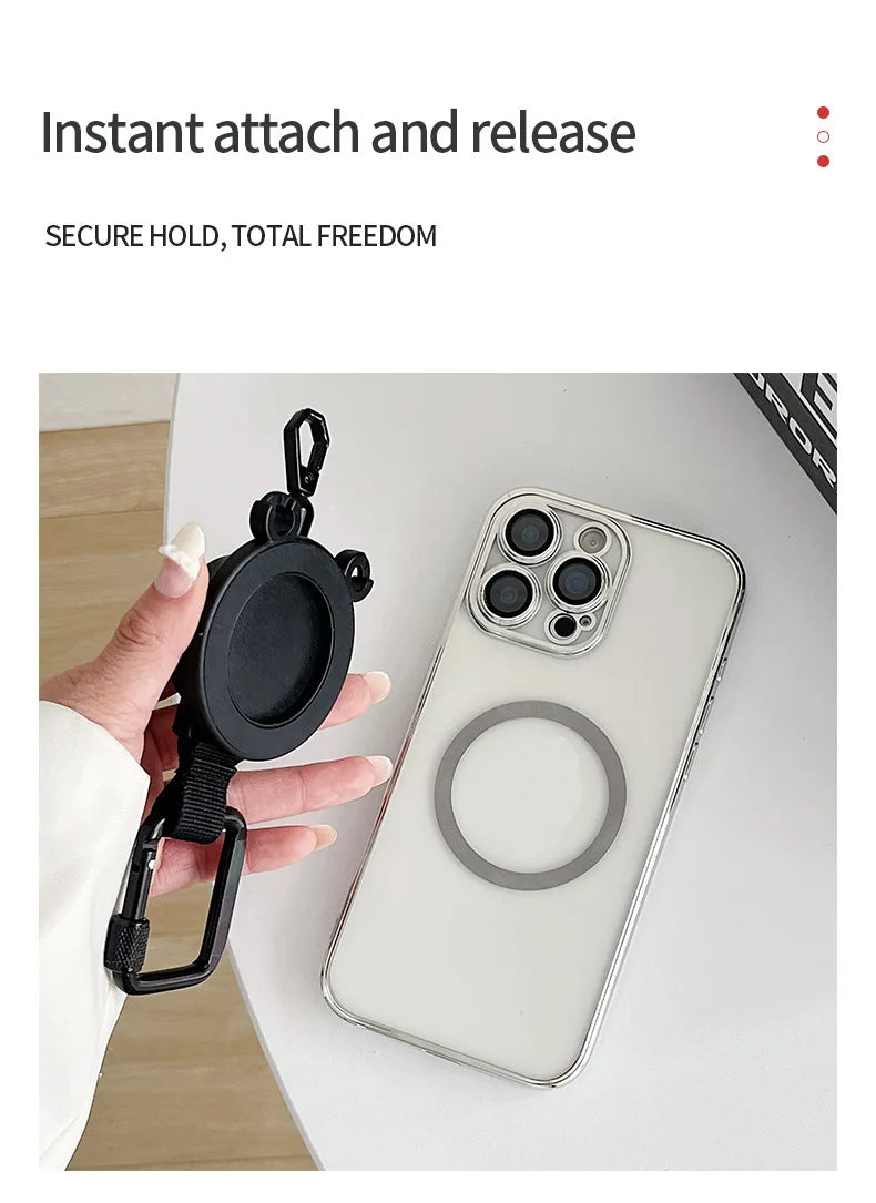 For Magsafe Magnetic Universal Mobile Phone Holder Backpack Clip Carabiner Retractable Steel Wire Rope Outdoor Anti-lost Stand