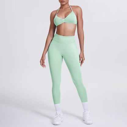Women 2pcs Patchwork Sport Yoga Suit Training Sleeveless Sport Gym Tops Tummy Control Slimming Booty Leggings Yoga Suit Sports