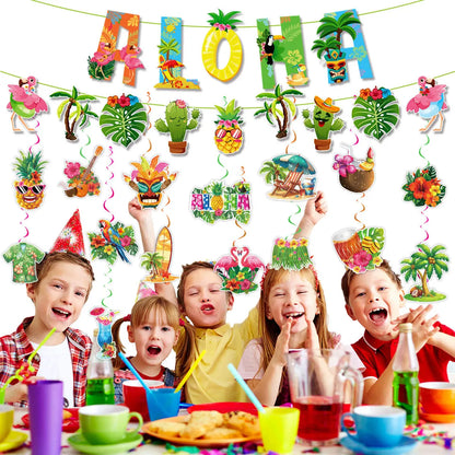 Hawaiian Party Photo Props Decorations Summer Beach Tropical Flamingo Party Supplies Aloha Banner Hawaiian Party DIY Supplies