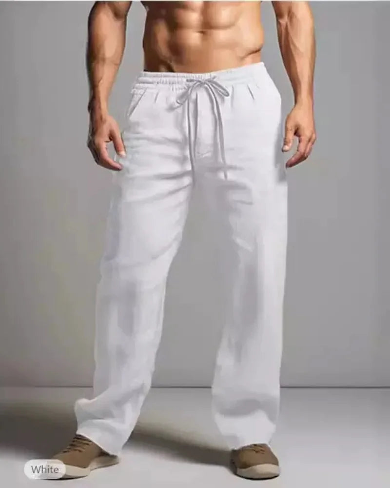 Summer men's cotton and linen casual pants, loose and breathable beach pants, sports straight leg quick drying pants