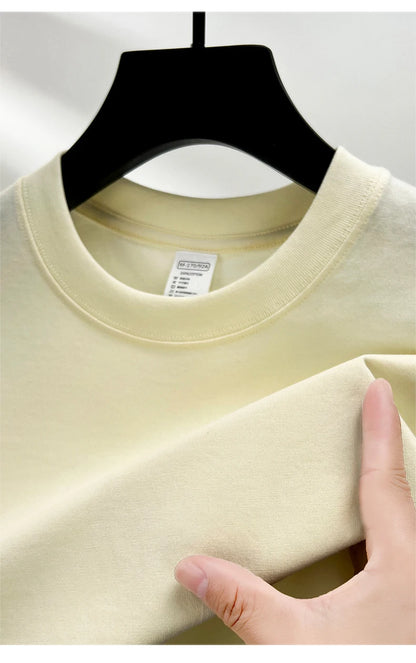 High quality 100% cotton short sleeve men's T-shirt summer round neck loose casual solid color plus size breathable top women