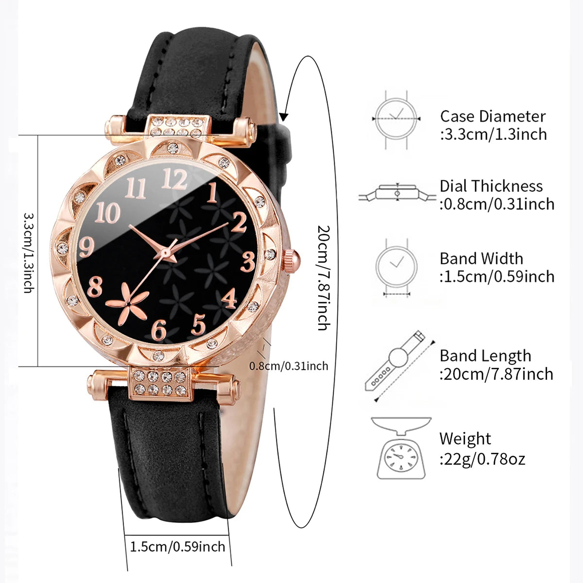 5/6PCS Fashion Rhinestone Women Watches Casual Leather Band Quartz Watch for Women Clock Jewelry Set Reloj Mujer（Without Box）