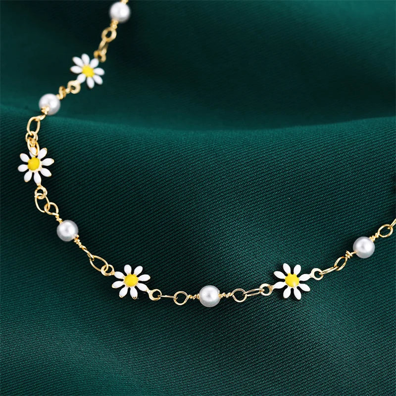 Summer New Daisy Flower Chain Anklets for Women Trendy Beach Starfish Shell Beads Anklet Bracelet On Leg Foot Chain Boho Jewelry
