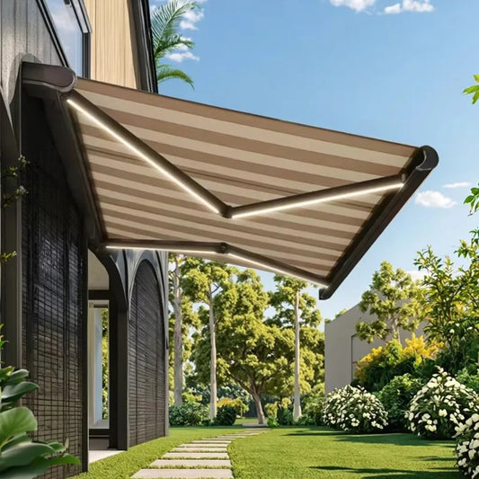 Electric waterproof full cassette aluminum alloy frame retractable awning articulated arm patio garden awning