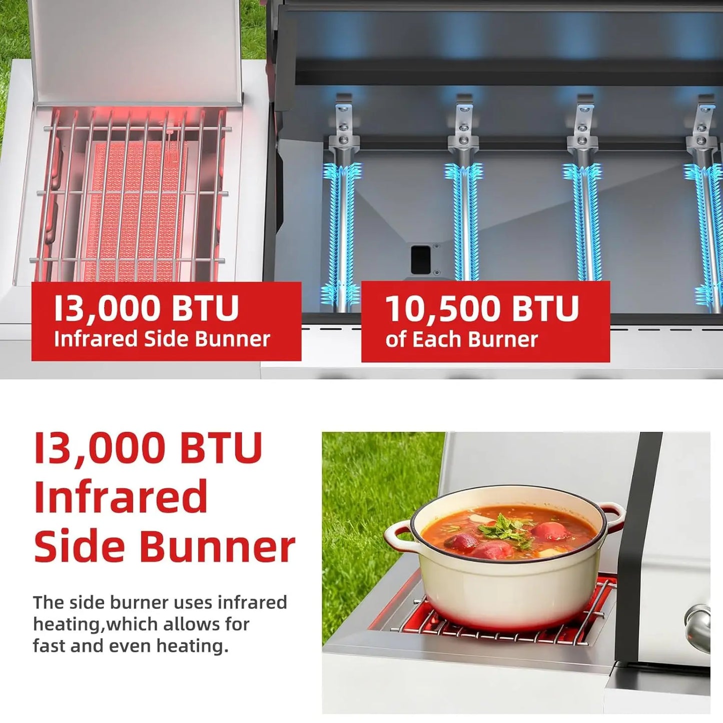 4 Burner Gas Grill with Side Burner, 4 Burner Outdoor Cooking Grill with Infrared Side Burner, Outdoor BBQ Grill, Customized