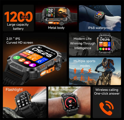 2026 New 1200 mAh Battery Military Smartwatch Men 5ATM Waterproof Fitness Tracker Health Heart Rate Smart Watch For iOS Android