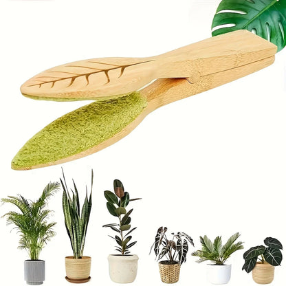 Leaf Cleaning Tongs - Handheld Green Plant Cleaning Brush with Ergonomic Handle,Durable Wooden Design for Efficient Leaf Removal