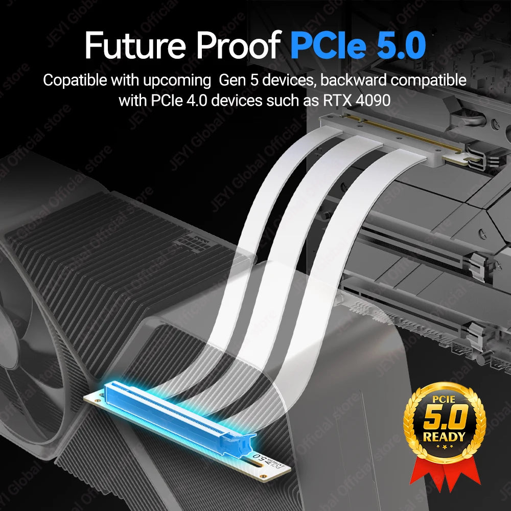 JEYI PCIe 5.0 X16 Riser Cable - 90° GPU Extension for RTX 5090/4090 & RX 7900 XTX, Mining Rig, WRX80/TRX40, 15cm/18cm/20cm/30cm