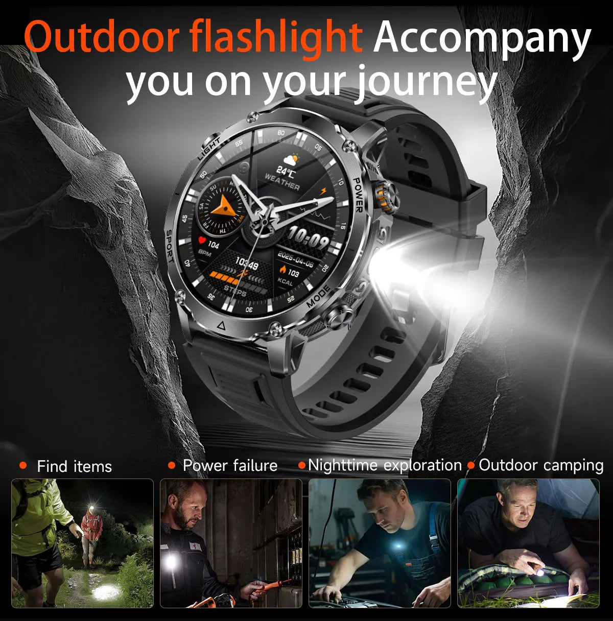 2026 New Military 1400mAh Battery Smart Watch Men Outdoor Flashlight 10ATM Waterproof Heart Rate Bluetooth Call Sports Bracelets