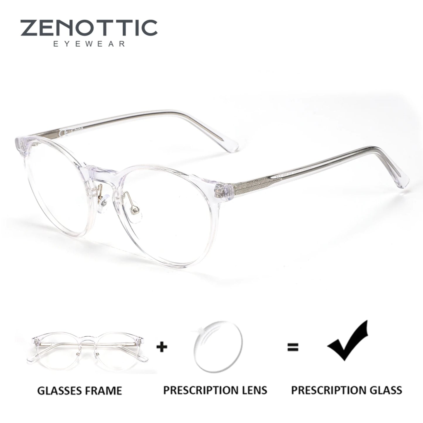 ZENOTTIC (XS Size) Handmade Acetate Round Prescription Eyeglasses Transparent Circular Progressive Optical Glasses for Women Men