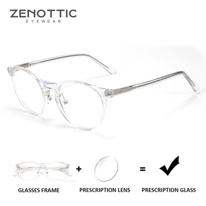 ZENOTTIC (XS Size) Handmade Acetate Round Prescription Eyeglasses Transparent Circular Progressive Optical Glasses for Women Men