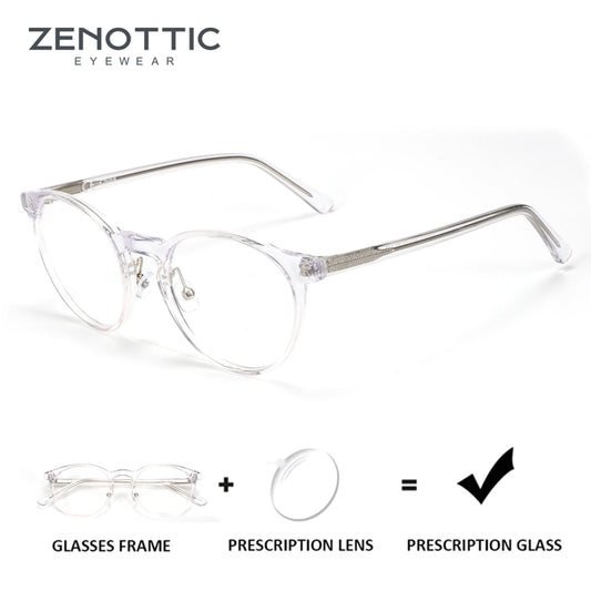 ZENOTTIC (XS Size) Handmade Acetate Round Prescription Eyeglasses Transparent Circular Progressive Optical Glasses for Women Men