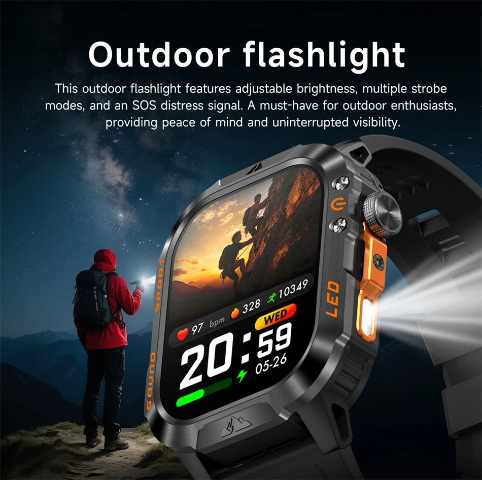 2026 New 1200 mAh Battery Military Smartwatch Men 5ATM Waterproof Fitness Tracker Health Heart Rate Smart Watch For iOS Android