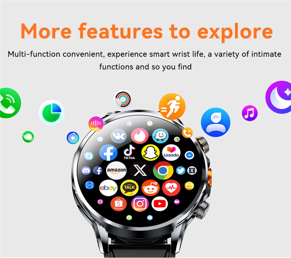 5G/4G Smart Watch 1.95 inch AMOLED 1880mah Battery 16GB+256GB RAM 800W Camera GPS WIFI Google APP Download Heart Rate Smartwatch