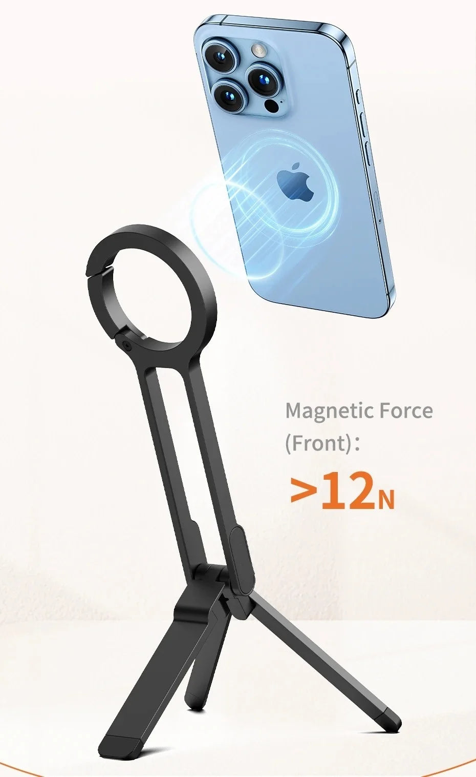 Portable Foldable Phone Tripod Carabiner-Mounted for Magsafe Phone Dual-sided Magnetic Phone Bracket for Live Streaming Selfie