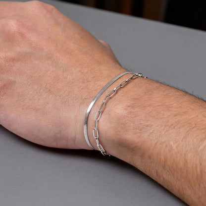 2pcs Men's Chain Bracelets,Silver Color Stainless Steel Rope Twisted Adjustable Chain Wristband,Simple Jewelry Gift for Dad Him