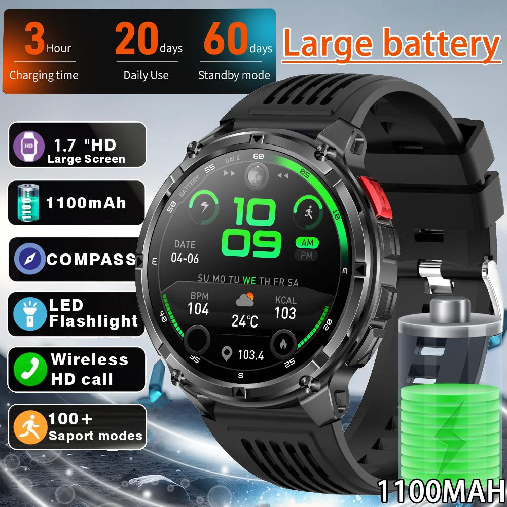 2026 T-Rex3 Ultra 1100mAh Battery 170+Sport Fitness LED Flashlight IP68 Waterproof Bluetooth call GPS track Smartwatch Compass