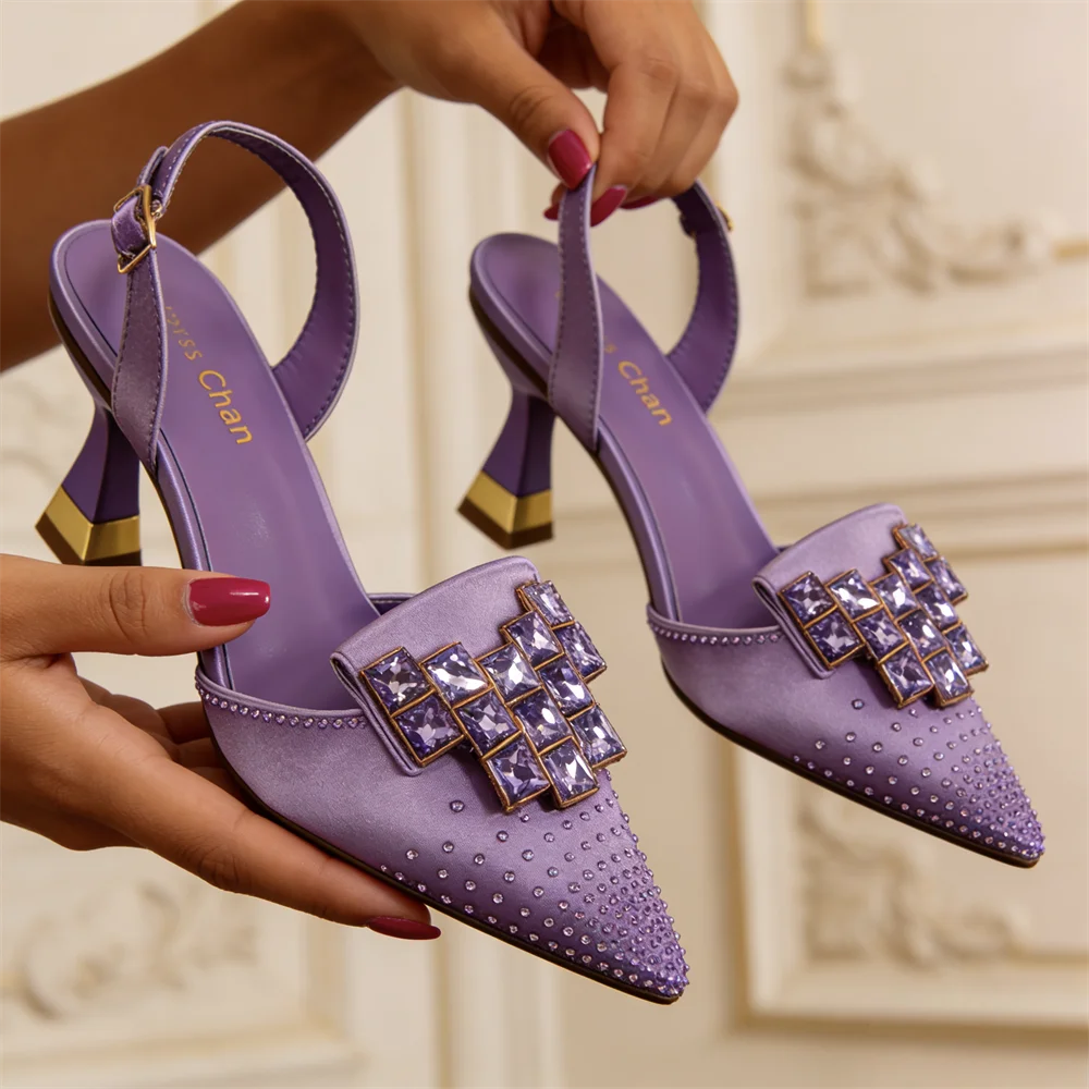 Venus Chan Elegant High Heel Shoes for Women - Sparkling Diamond Accents, Pointed-Toe Design Perfect for Parties and Commuting