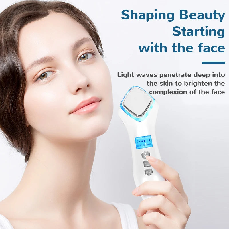 Hot & Cold Face Beauty Device with Red Blue Light Sonic Vibration Deep Cleansing Anti Aging Facial Lifting Massager for Home Use
