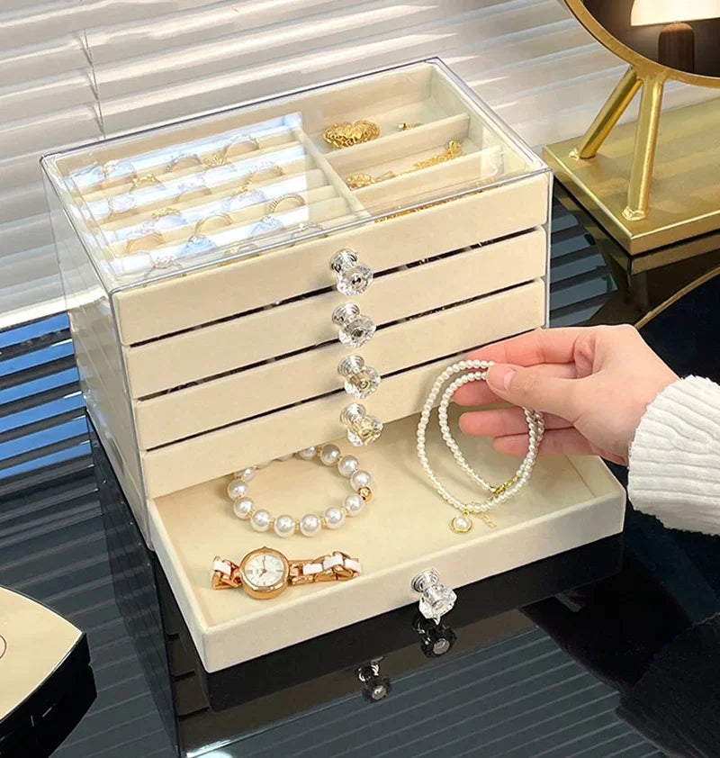 5 Layers Desktop Jewelry Drawer Large Capacity Earrings Ring Necklace Storage Organizer Display Stand