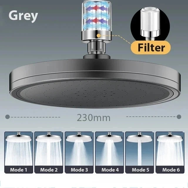NEW 6 Modes Rainfall Shower Head Bathroom High Pressure Top Rain Shower Heads Shower Faucet Accessories Gun Grey/Black/Silver