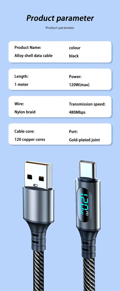 120W Dual USB C Digital Display Cable PD Fast Charging USB Type C to Type-C Cable For iPhone 17 Pro Max Plus Xiaomi Macbook iPad