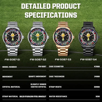 MARK FAIRWHALE 5087 Famous Football Sports Quartz Watch 360 ° Rotating Flag Dial Stainless Steel Strap Waterproof Watch for Man