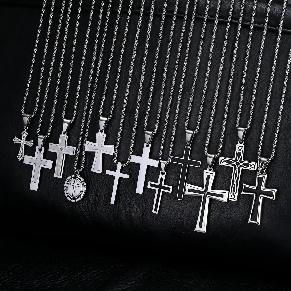 Stylish Men's Stainless Steel Cross Necklace,Punk Hip Hop Cross Pendant Necklace,Birthday Party Jewelry Gift for Him Dad Son