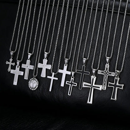 Stylish Men's Stainless Steel Cross Necklace,Punk Hip Hop Cross Pendant Necklace,Birthday Party Jewelry Gift for Him Dad Son