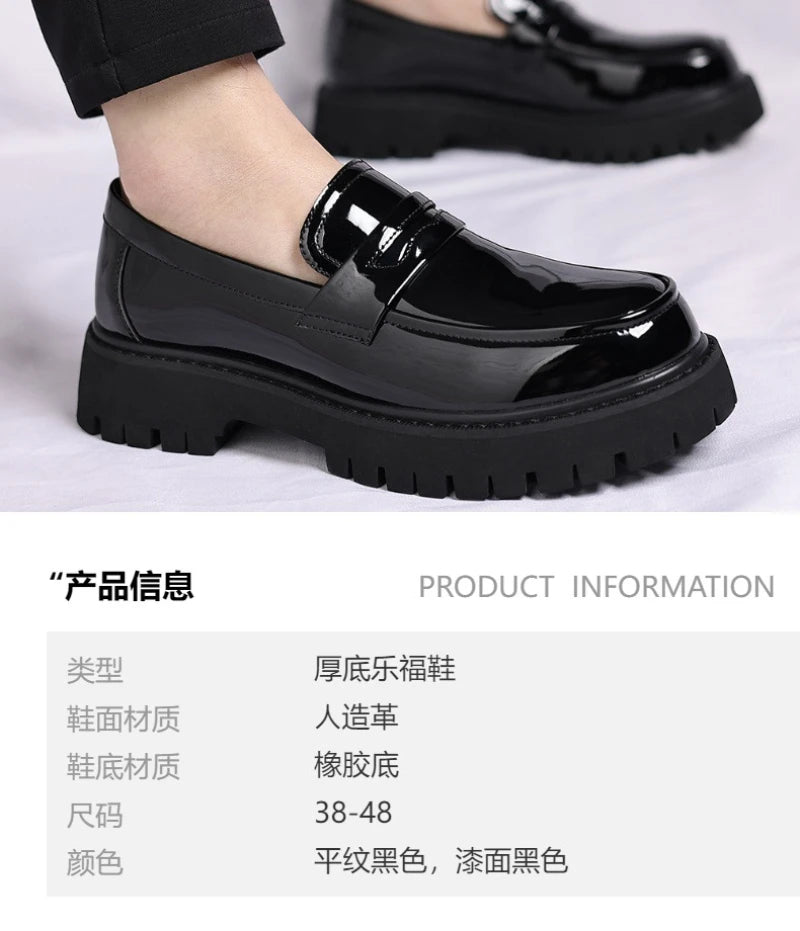Black Platform Loafers Slip On Chunky Sole Casual Dress Shoes Comfortable Fashion Footwear For All Match For Daily Wear Office