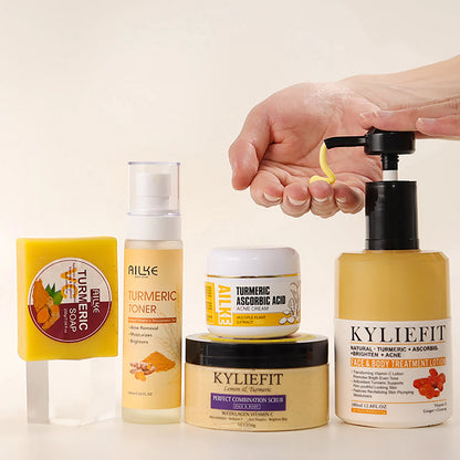 Organic Turmeric Skin Care Kit, Brighten, Clean, Remove Darkness, Spots, Acne, Lighten, Hydration, Exfoliate, Even Skin Tone