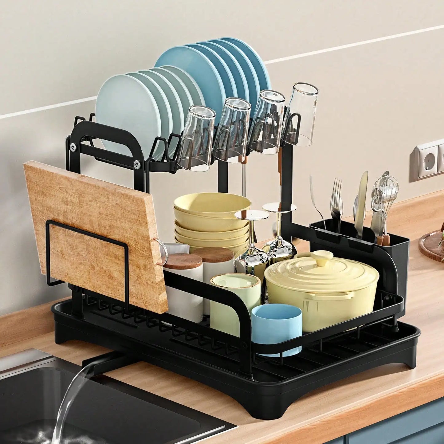 2 Layer Kitchen Dish Rack, Dish Drying Rack,Kitchen Organizer,Escurridor De Platos Para Fregadero,Kitchen Essentials,Space-Savin