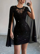Lace Cape-Sleeve Mini Dress
